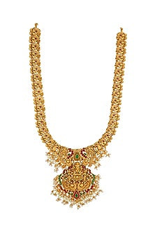 Gold Plated Laxmi Temple Long Necklace Set