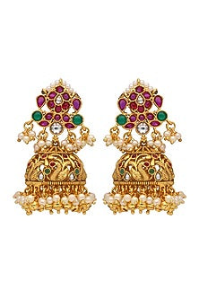 Gold Plated Ruby & Emerald Temple Choker Necklace Set