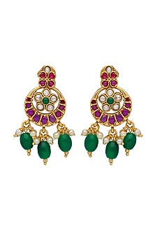 Gold Plated Ruby & Emerald Temple Necklace Set