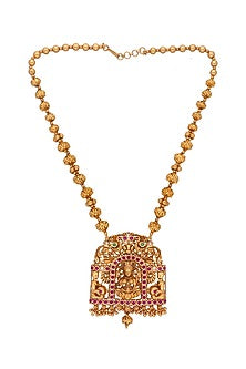 Gold Plated Kundan Polki Long Temple Necklace Set
