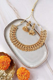 Gold Plated Kundan Polki Temple Lakshmi Necklace Set
