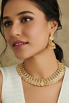 Gold Plated Kundan Polki Temple Lakshmi Necklace Set