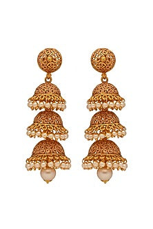 Gold Plated Kundan Polki Temple Jhumka Earrings