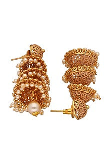 Gold Plated Kundan Polki Temple Jhumka Earrings