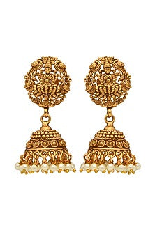 Gold Plated Kundan Polki & Pearl Temple Laxmi Necklace Set