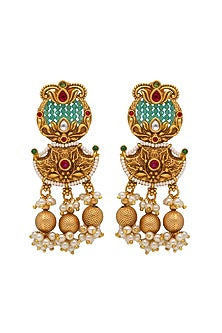 Gold Plated Kundan Polki & Pearl Temple Necklace Set