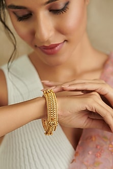 Gold Plated Kundan Polki Temple Bangle