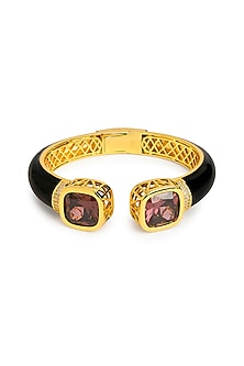 Gold Finish Black Enameled Cubic Zirconia Kada