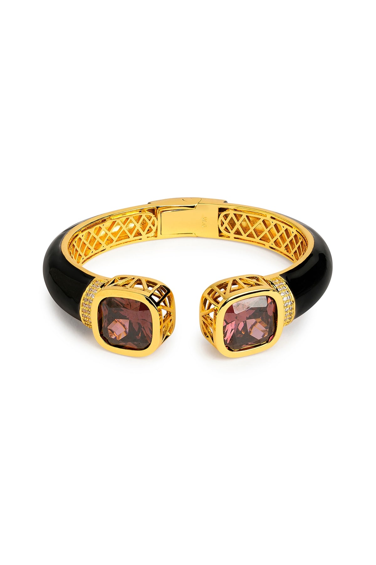 Gold Finish Black Enameled Cubic Zirconia Kada