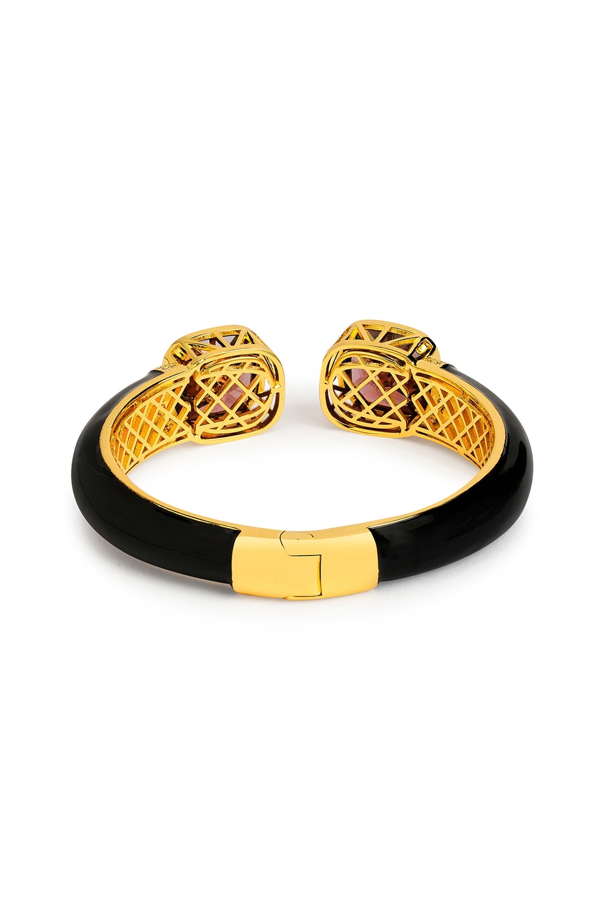 Gold Finish Black Enameled Cubic Zirconia Kada