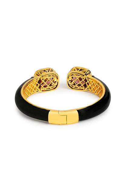 Gold Finish Black Enameled Cubic Zirconia Kada
