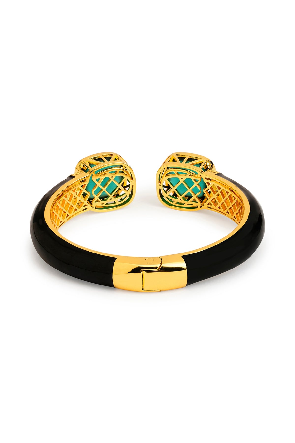Gold Finish Black Enameled Cubic Zirconia Kada