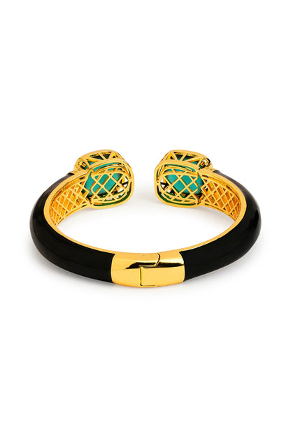 Gold Finish Black Enameled Cubic Zirconia Kada