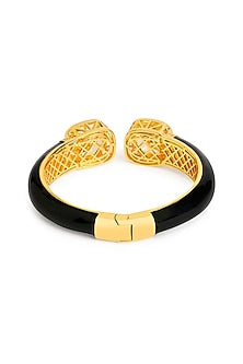 Gold Finish Black Enameled Cubic Zirconia Kada