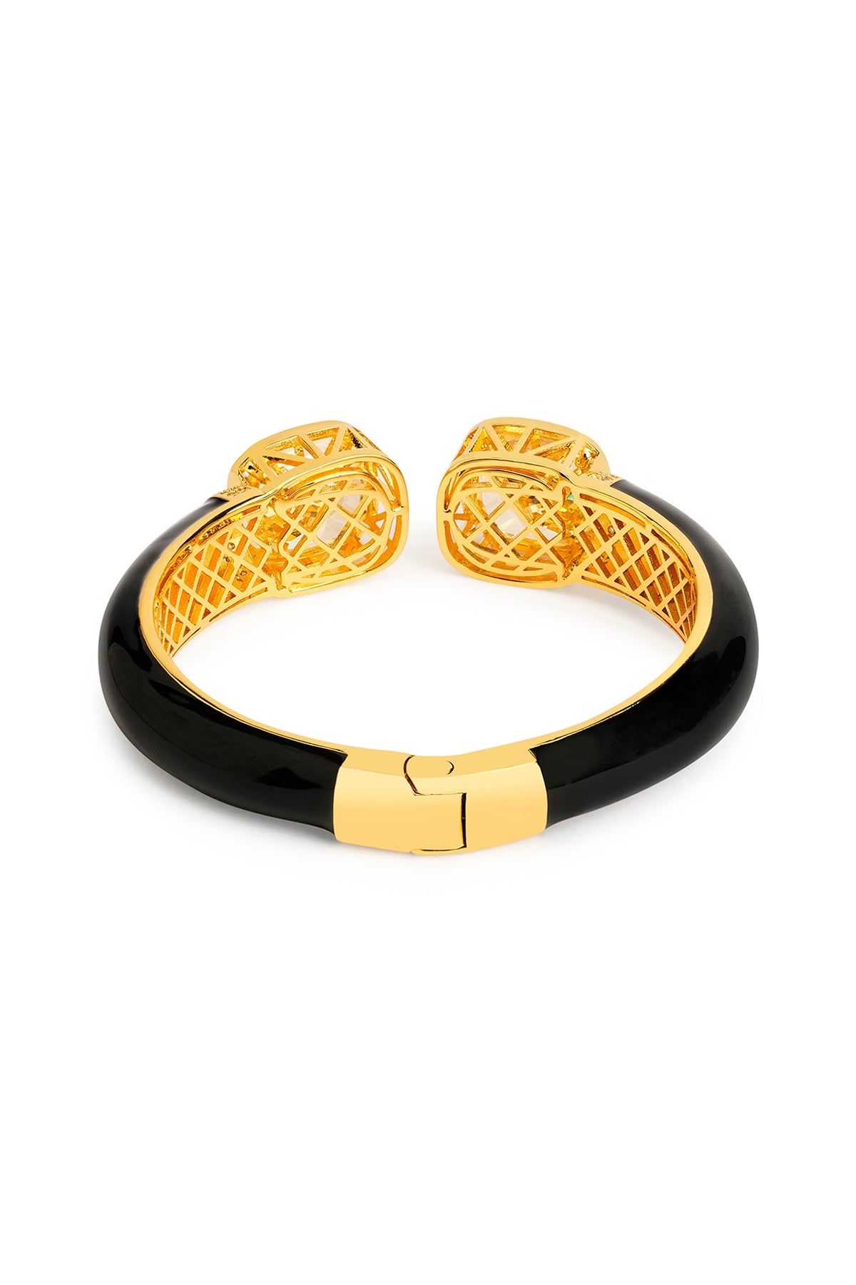 Gold Finish Black Enameled Cubic Zirconia Kada