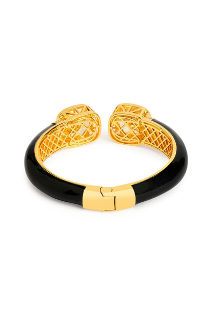 Gold Finish Black Enameled Cubic Zirconia Kada
