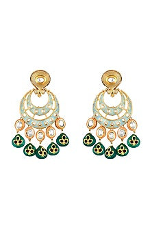 Gold Finish Kundan Polki Handcrafted Chandbali Earrings