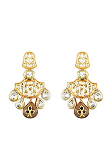 Gold Finish Kundan Polki Chandbali Earrings