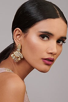 Gold Finish Kundan Polki Chandbali Earrings