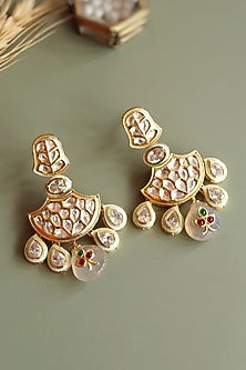 Gold Finish Kundan Polki Chandbali Earrings