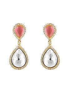 Gold Finish Kundan Polki Handcrafted Dangler Earrings