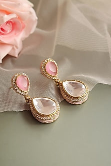 Gold Finish Kundan Polki Handcrafted Dangler Earrings