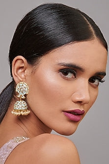 Gold Finish Pearl Handcrafted Jhumka Earrings