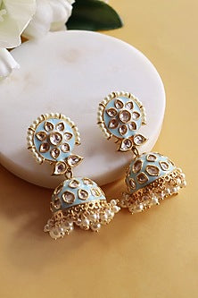 Gold Finish Pearl Handcrafted Jhumka Earrings