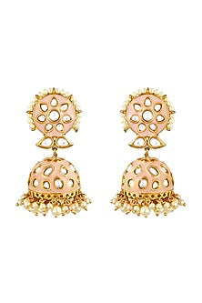 Gold Finish Kundan Polki Handcrafted Jhumkas