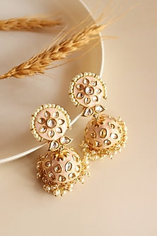 Gold Finish Kundan Polki Handcrafted Jhumkas