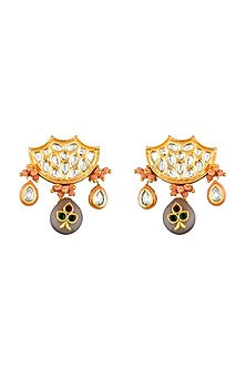 Gold Finish Beads & Kundan Polki Handcrafted Chandbali Earrings