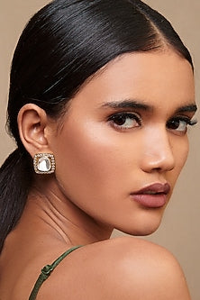 Gold Finish Kundan Polki Handcrafted Stud Earrings