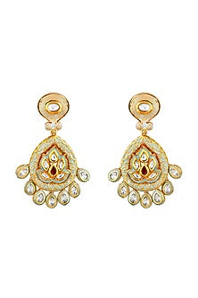Gold Finish Handcrafted Chandbali Earrings With Kundan Polki