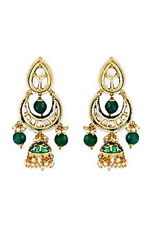 Gold Finish Handcrafted Chandbali Earrings With Green Beads