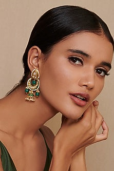 Gold Finish Handcrafted Chandbali Earrings With Green Beads