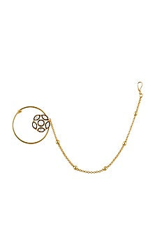 Gold Finish Kundan Polki Handcrafted Enameled Nose Ring