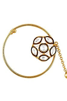 Gold Finish Kundan Polki Handcrafted Enameled Nose Ring