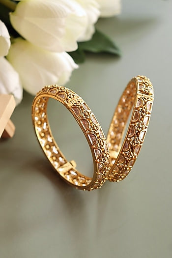 Gold Finish Kundan Polki Bangles