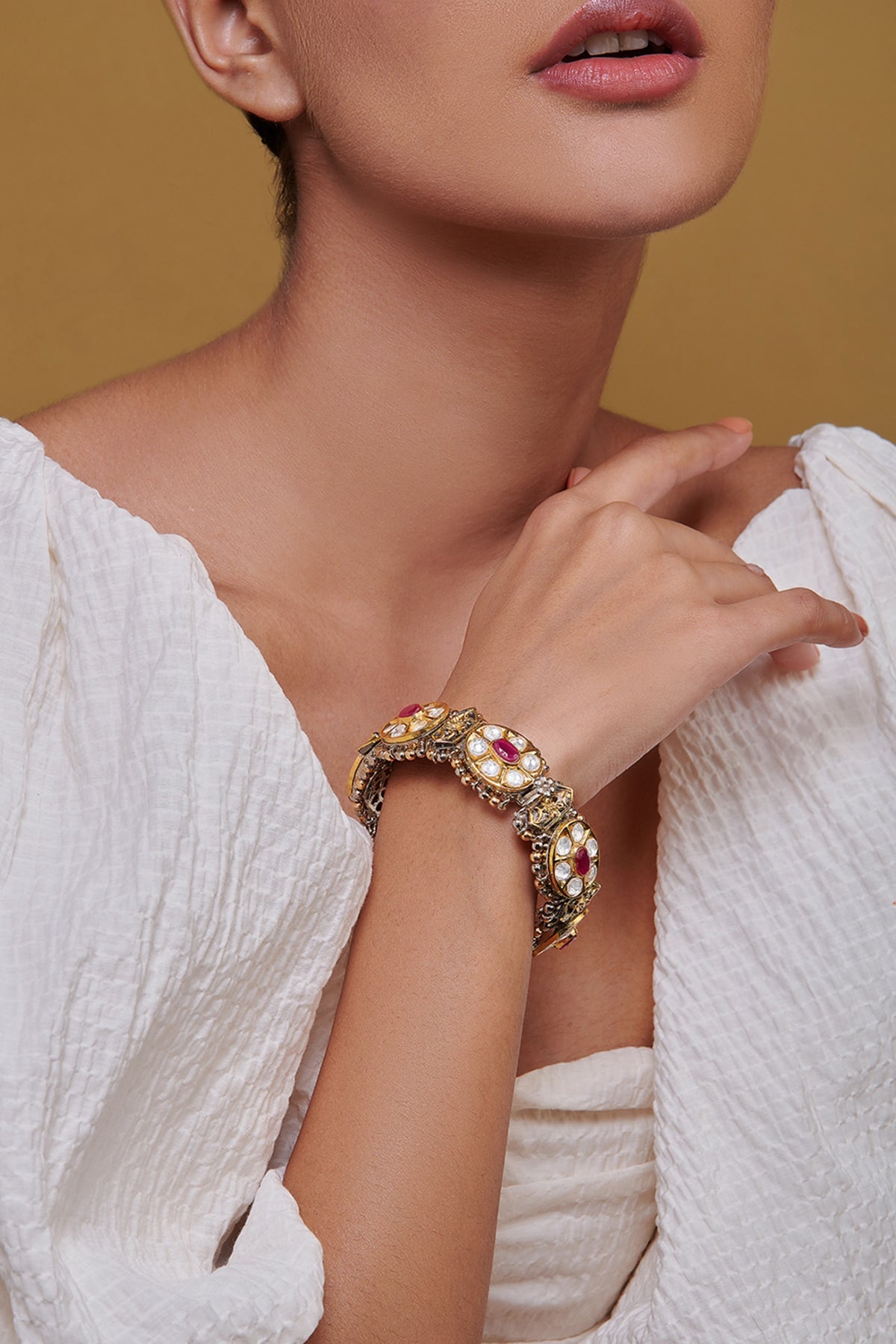 Gold Finish Kundan Polki Handcrafted Bangles