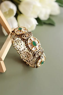 Gold Finish Kundan Polki & Black Rhodium Handcrafted Bangles