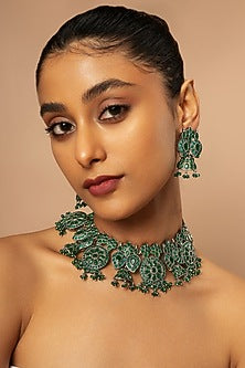 Oxidised Finish Multi-Colored Stone Bohemian Necklace Set