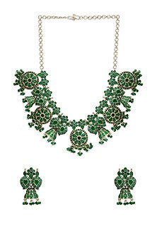 Oxidised Finish Multi-Colored Stone Bohemian Necklace Set