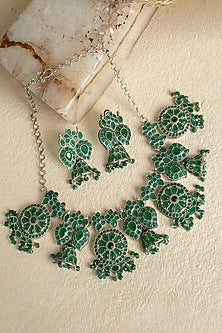 Oxidised Finish Multi-Colored Stone Bohemian Necklace Set