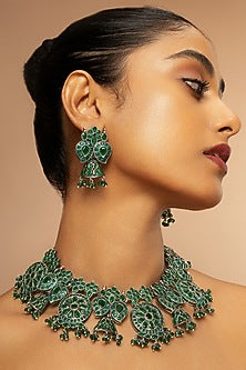 Oxidised Finish Multi-Colored Stone Bohemian Necklace Set