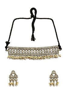Two Tone Finish White Beaded Choker Necklace Set