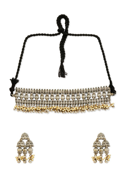 Two Tone Finish White Beaded Choker Necklace Set
