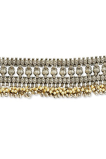 Two Tone Finish White Beaded Choker Necklace Set