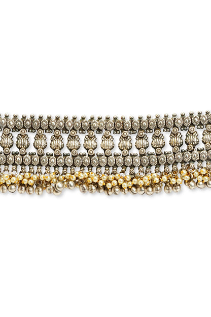 Two Tone Finish White Beaded Choker Necklace Set