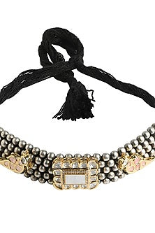 Two Tone Finish White Beaded & Pearl Choker Necklace