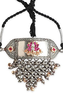 Silver Pink Floral Choker Necklace